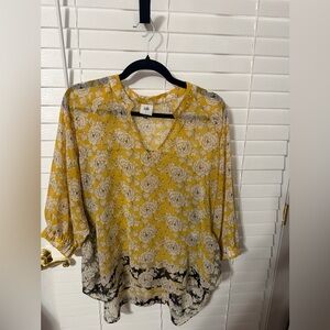 CAbi Yellow Floral V-Neck Tunic